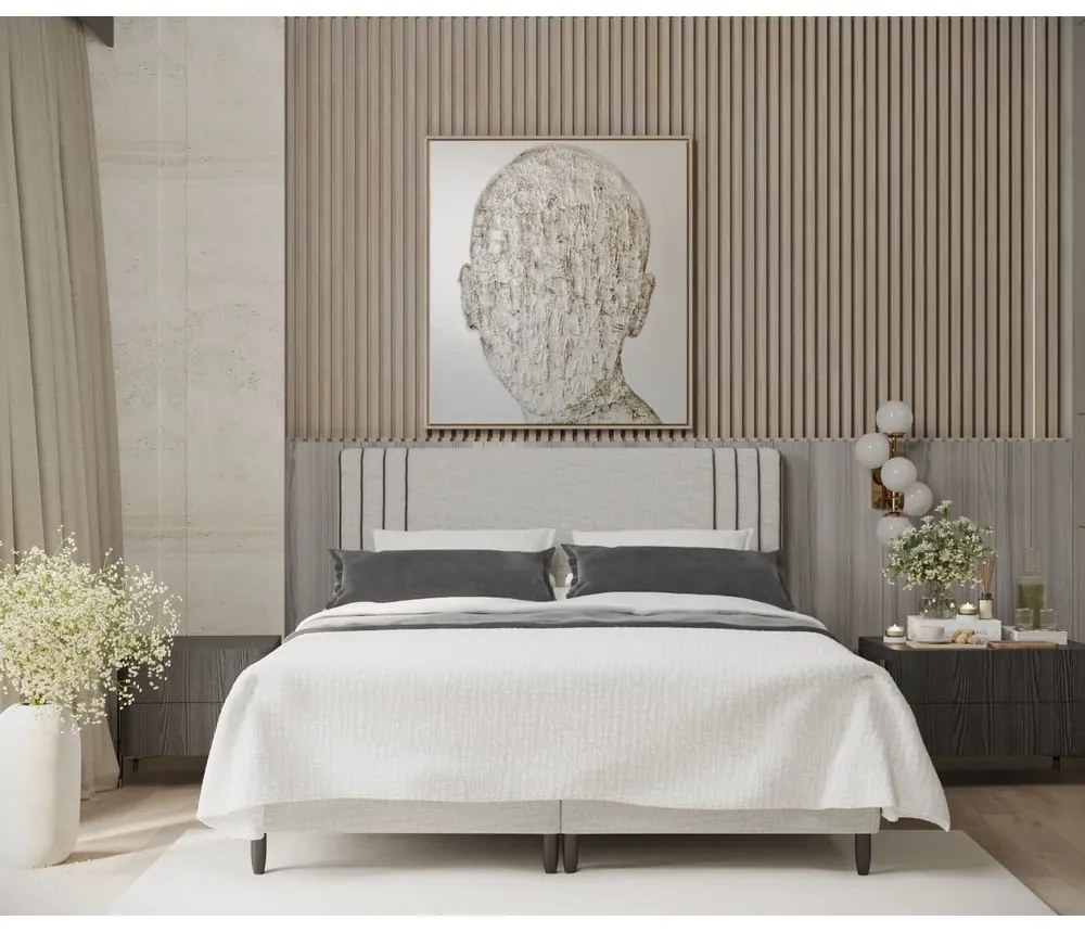 Pat matrimonial gri deschis tapițat cu spațiu de depozitare 200x200 cm Musca – Maison de Rêve