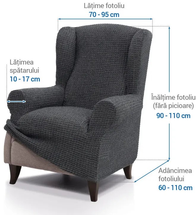 Huse super elastice RUBINIA antracit fotoliu clasic (l. 70 - 95 cm)