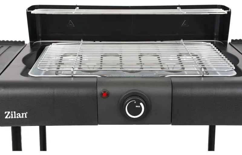 Gratar electric pe suport Zilan ZLN 3789, 2400W, 43x28 cm, Protectie vant, Reglarea gratarului, Negru