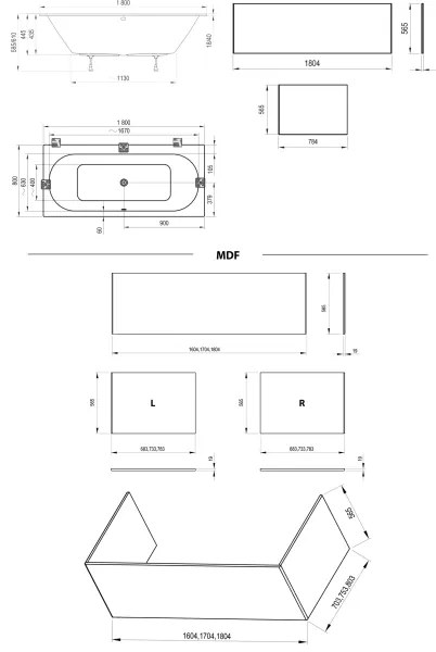 Ravak C921300000 - Cadă CITY SLIM 180x80 cm acrilică/albă