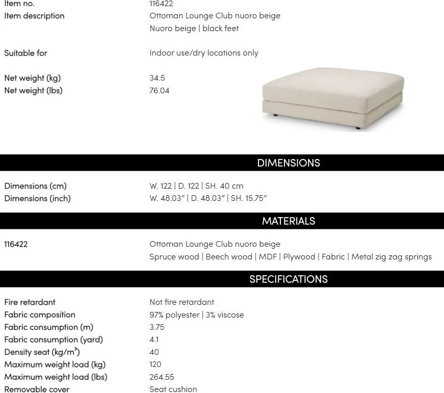 Taburete, Suport picioare design LUX Lounge Club, Nuoro beige