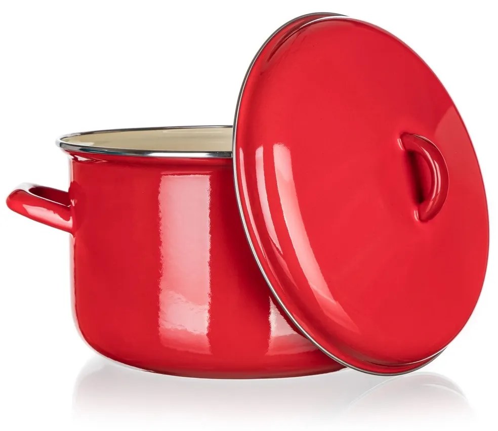Oală emailată cu capac Banquet Milton roșu, 24 cm, 5,9 l, 24 cm