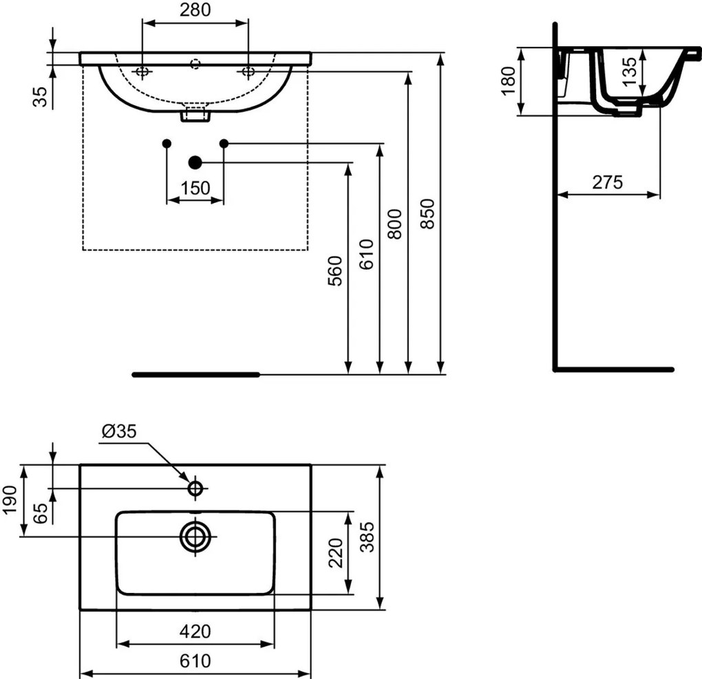 Set dulap baie suspendat alb Ideal Standard i.Life S cu lavoar inclus 61 cm alb si maner crom