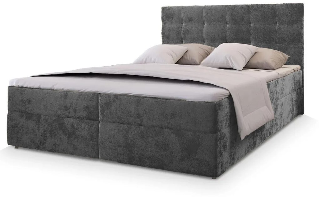 Pat boxspring tapițat GLORIEN VELVET 140x200 cm gri Saltea: Matrace Bonell pružinová