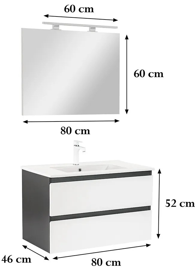 Mobilier complet de baie Vario Forte 80 antracit-alb