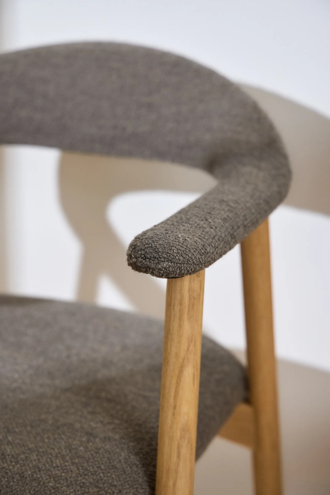MAZZONI EXPORT ADELE Maro Taupe (țesătură Monza 40)/cadru Stejar Natural - SCAUN DIN LEMN BOUCLÉ PENTRU SALON SUFRAGERIE BUCĂTĂRIE RETRO