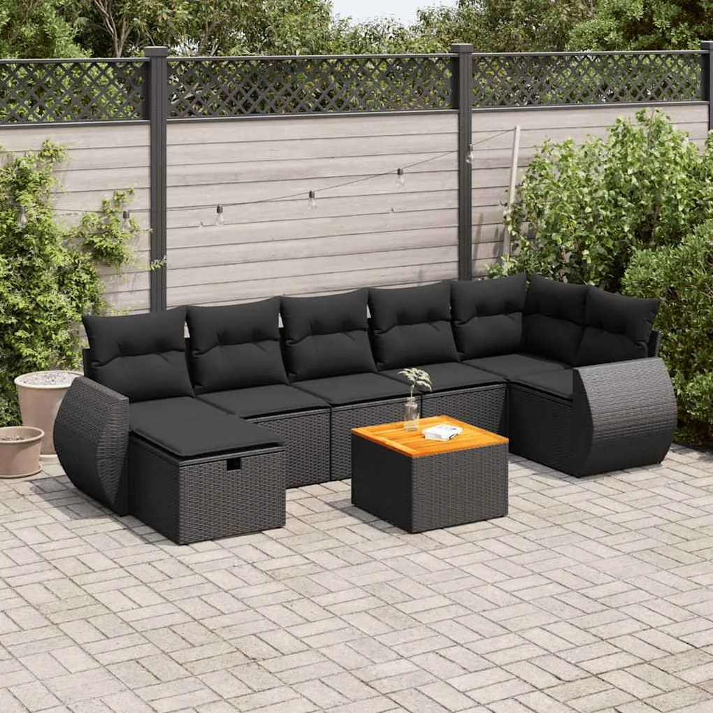 3325849 vidaXL Set mobilier de grădină cu perne, 8 piese, negru, poliratan