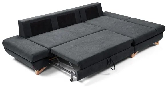 Colțar extensibil AVESTA, tapițat, în formă de L, cu spațiu de depozitare, colț pe partea dreaptă, antracit