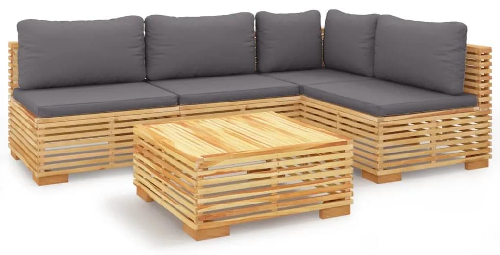 3100902 vidaXL Set mobilier grădină cu perne, 5 piese, lemn masiv de tec