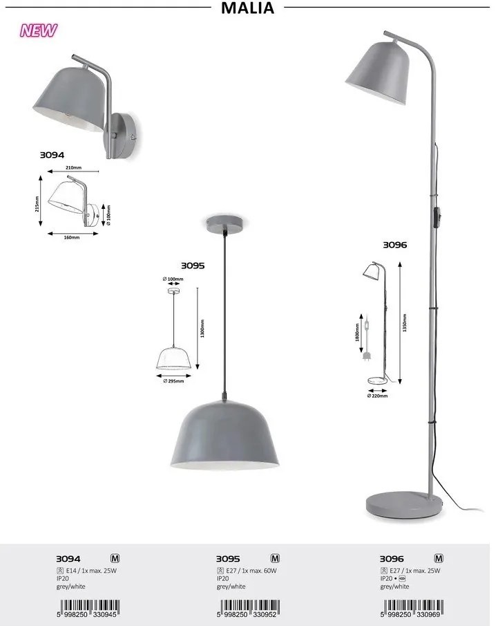 Aplica de perete design industrial Malia gri