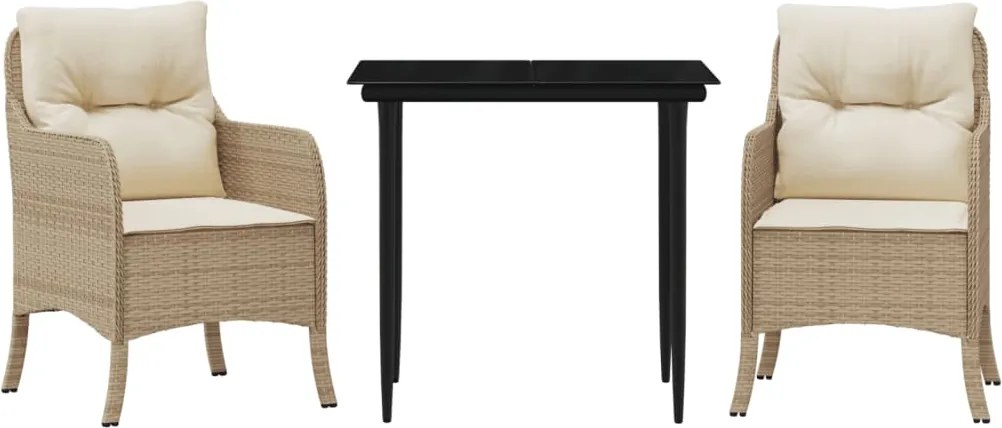 vidaXL Set mobilier de grădină cu perne, 3 piese, bej, poliratan
