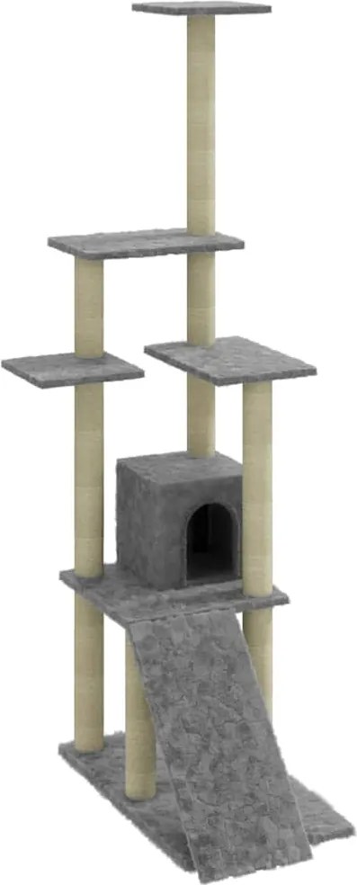 vidaXL Ansamblu pisici, stâlpi din funie sisal, gri deschis, 155 cm