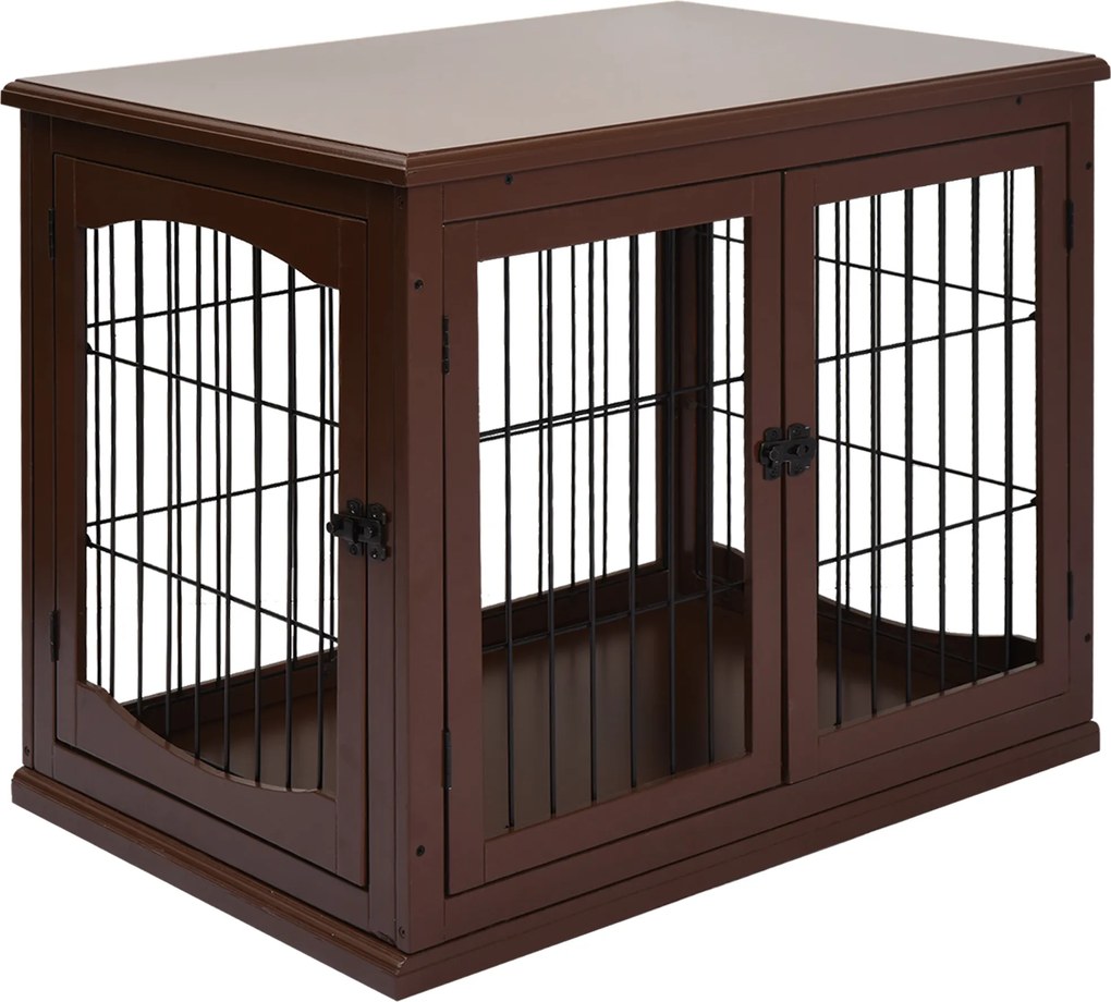 PawHut Cușcă pentru câini, 2 intrări, cu închidere, MDF și metal, 58,4 x 81,3 x 66 cm, Negru | Aosom Romania