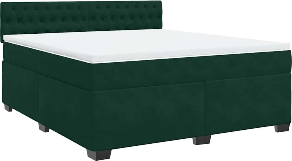 vidaXL Pat box spring cu saltea, verde închis, 180x200 cm, catifea