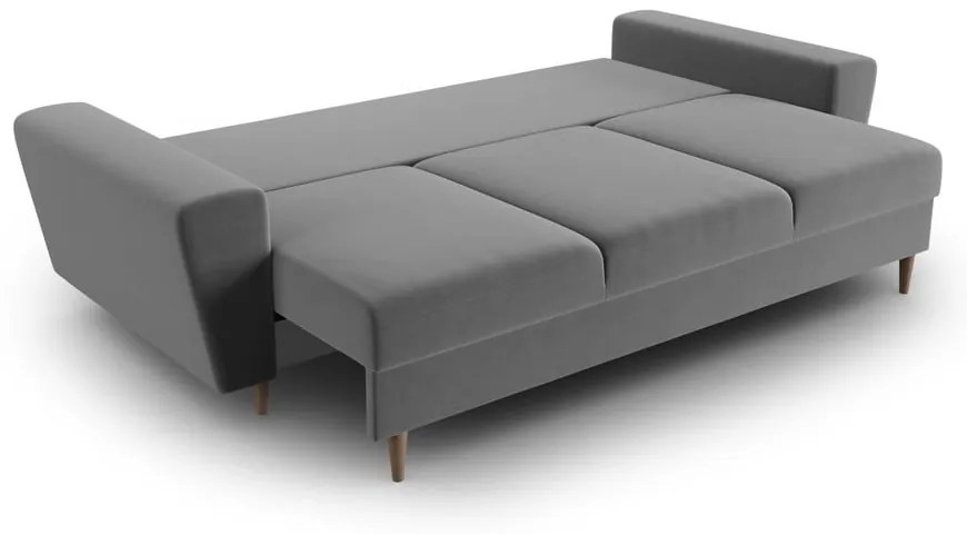 Canapea gri deschis extensibilă, cu spațiu de depozitare cu tapițerie din catifea 235 cm Kyoto – Cosmopolitan Design
