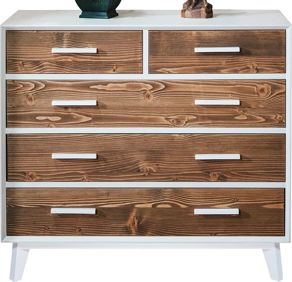 Comodă lemn masiv alb Timeless 3+2 Sertare, 98 × 45 × 85 cm