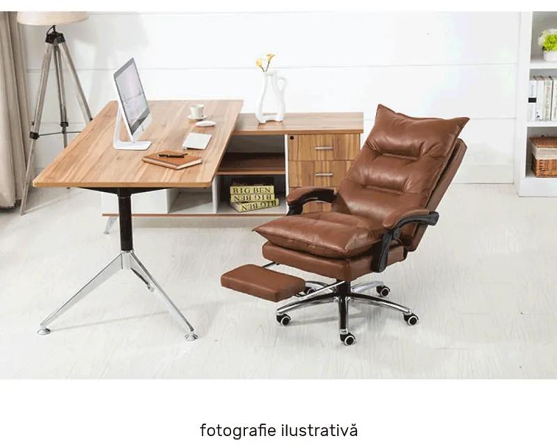 Scaun birou cu suport pentru picioare, piele ecologică Maro, DRAKE