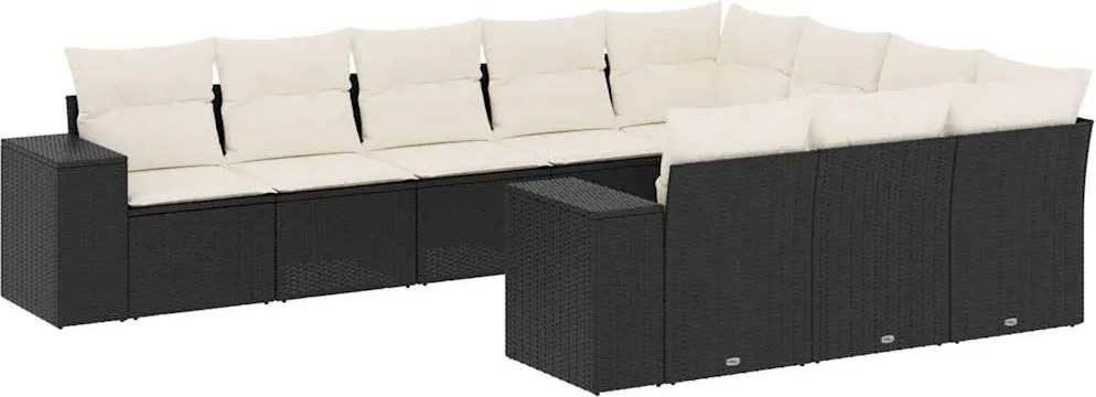 vidaXL Set canapele de grădină cu perne, 10 piese, negru, poliratan