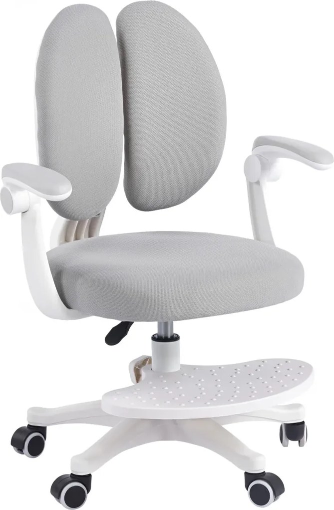 Scaun ergonomic pentru copii, spatar reglabil, suport picioare reglabil, rotativ, Gri