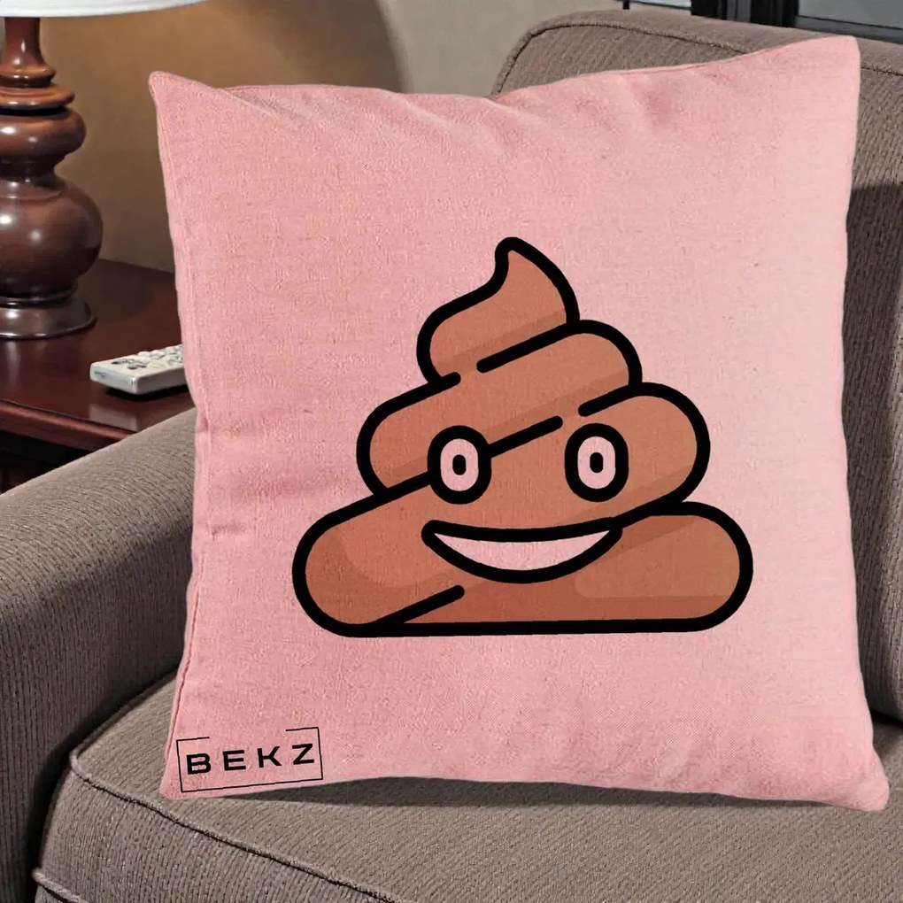 Perna Decorativa Emoji Poop Funny, 40x40 cm, Roz, Husa Detasabila, Perna Inclusa, BEKZ®