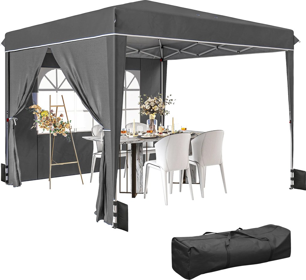 Outsunny Pavilon de grădină exterior 3x3 m, pavilon pliant cu panouri laterale, protecție UV 50+, sac de transport, gri | Aosom Romania