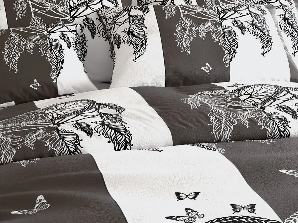 Set 2 bucati Lenjerie cocolino TIRSO gri-alb + CearsaF Cocolino microplus cu elastic SOFT 180x200 cm alb, pat dublu