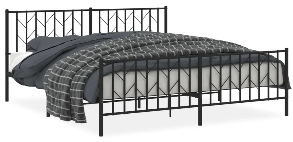 374460 vidaXL Cadru pat metalic cu tăblii de cap/picioare, negru, 183x213 cm