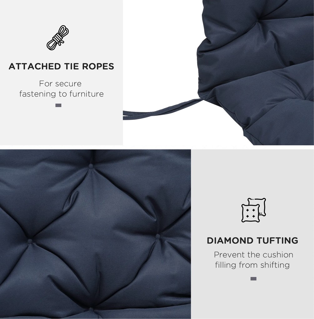 Perna Outsunny pentru grădină în Stil Modern Capitonat pentru Scaune Exterioare cu 6 Șireturi, Pernă din Bumbac și Poliester, 150x98x8 cm, Albastru Închis | Aosom Romania