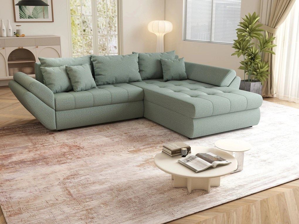 Colțar extensibil dumonde cu ladă de depozitare si sezut confortabil din spuma high-density, Loana Enjoy Mint II 270x185 cm