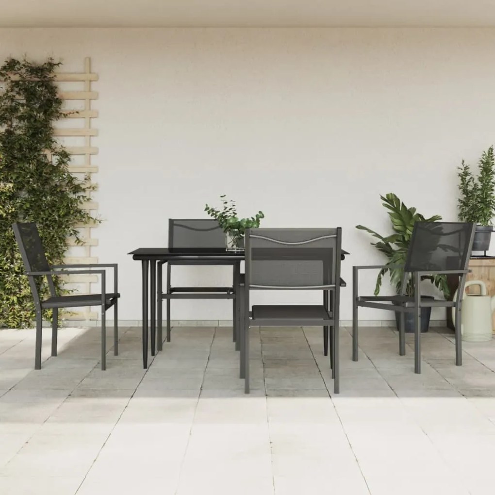 vidaXL Set mobilier de grădină, 5 piese, negru, oțel și textilenă