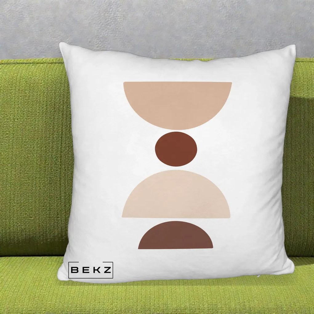 Perna Decorativa Geometric Boho Cerc si Boluri, 40x40 cm, Alb Pufos, Husa Detasabila, Perna Inclusa, BEKZ®