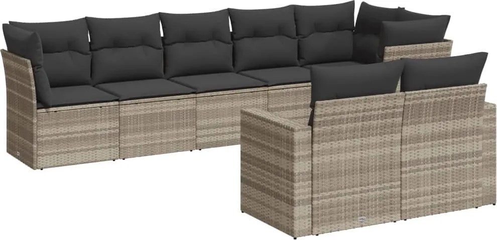 vidaXL Set mobilier de grădină cu perne, 8 piese gri deschis poliratan