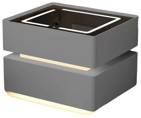 Noptieră inteligentă cu &icirc;ncărcare wireless, iluminare LED, 2 sertare de depozitare &ndash; gri antracit, design modern din sticlă și lemn