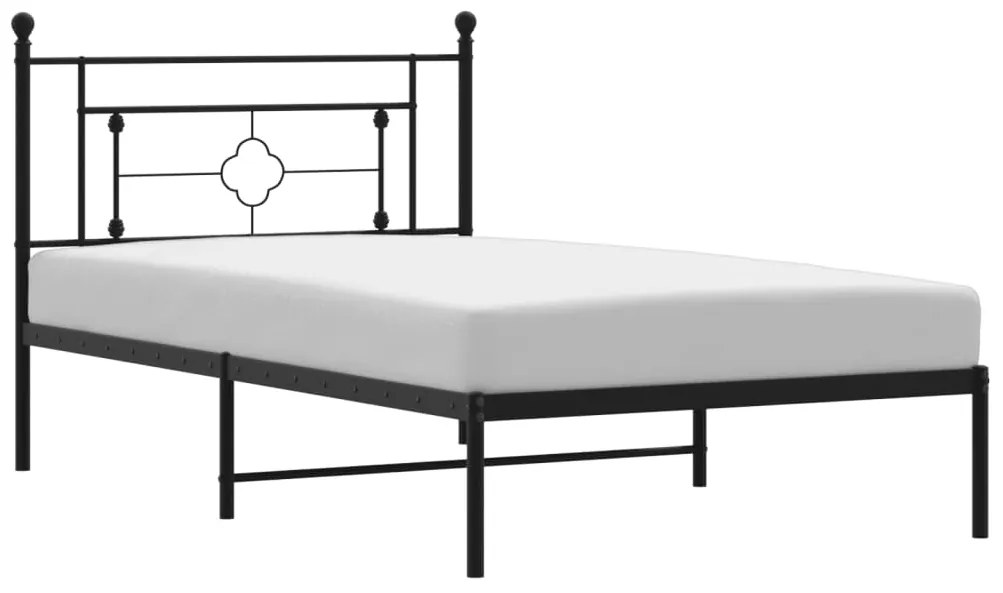 374335 vidaXL Cadru de pat din metal cu tăblie, negru, 107x203 cm