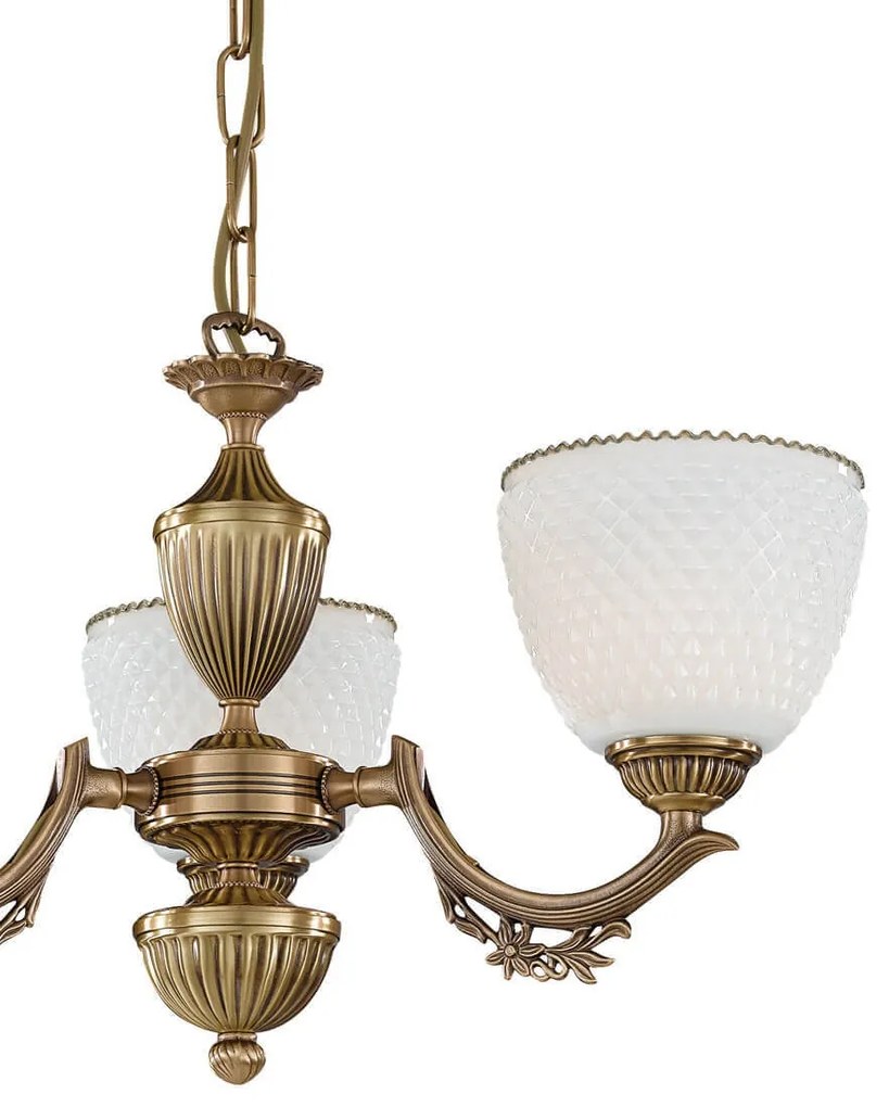 Candelabru cu 3 brate clasic design italian din alama si sticla 8651 RA-L. 8651/3