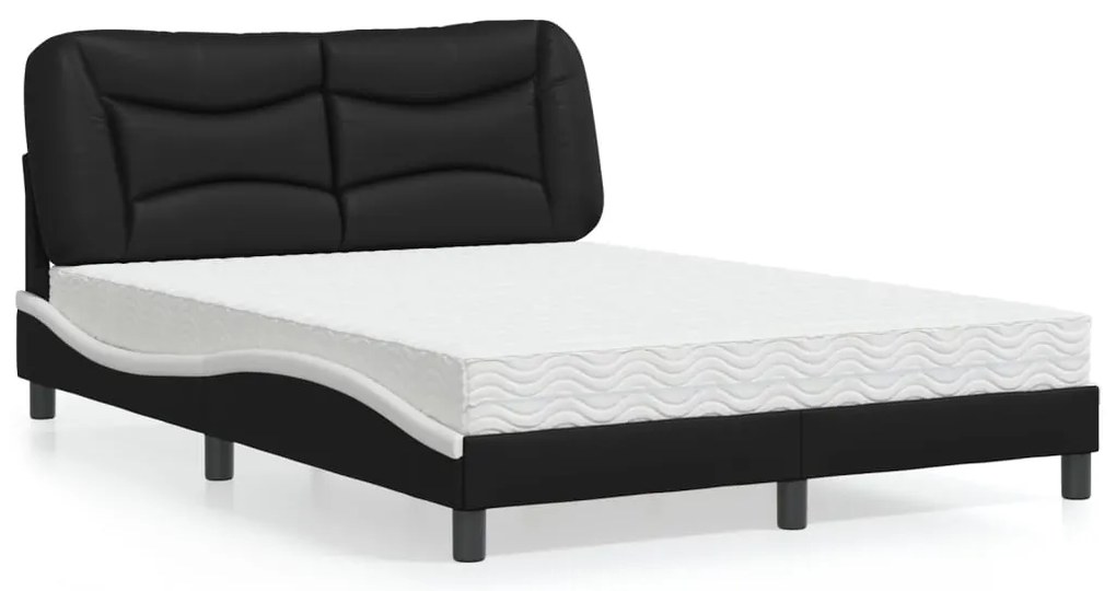 vidaXL Pat cu saltea, negru și alb, 120x200 cm, piele ecologică