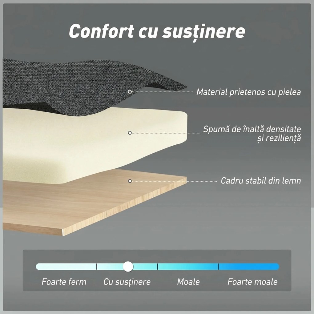 HOMCOM Canapea 2 Locuri Convertibilă în Pat Clic-Clac, cu 2 Perne, din Material Textil, Gri Închis | Aosom Romania