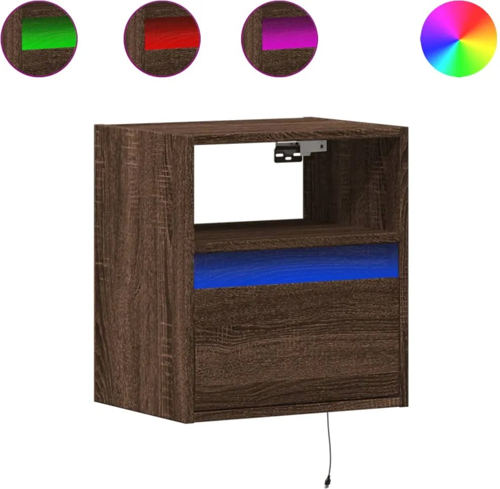 vidaXL Noptiere montate pe perete cu lumini LED, 2 buc., stejar maro