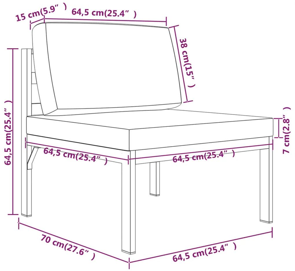 Set mobilier de gradina cu perne, 7 piese, antracit, aluminiu 4x colt + 3x mijloc, 1