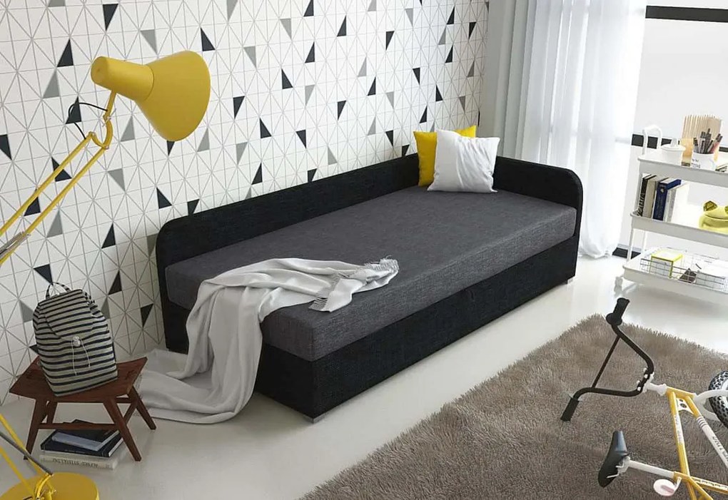 Supermobel Pat tapiţat UNO + somieră + saltea, 90x200, Sawana05/14, colţ dreapta