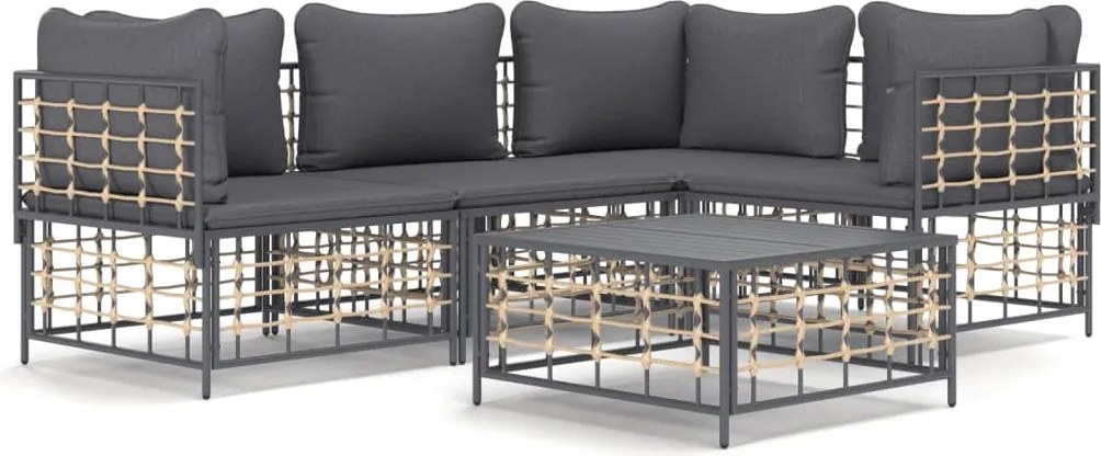 vidaXL Set șezlonguri de grădină 5 piese cu perne, antracit, poliratan