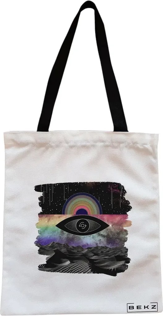 Sacosa de Panza pentru Cumparaturi, Geanta Tote, model Celestial Eye 19, Cu fermoar, 38x34.5 cm, Alba, BEKZ®
