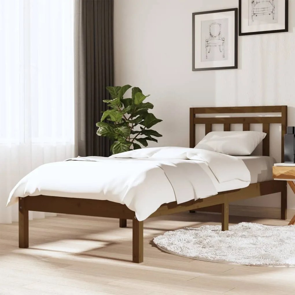 3100552 vidaXL Cadru de pat Small Single 2FT6 maro miere, 75x190 cm lemn masiv
