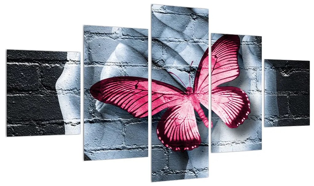 Tablou modern cu palmă și fluture (125x70 cm), în 40 de alte dimensiuni noi