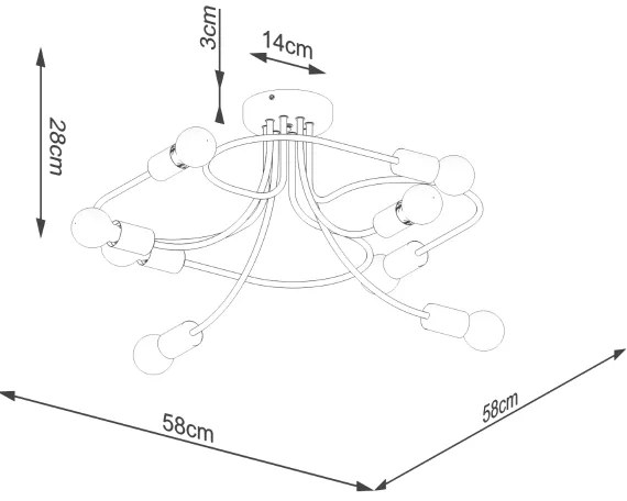 Lustră pe tijă Sollux SL.1457 LEVAR 8xE27/15W/230V negru