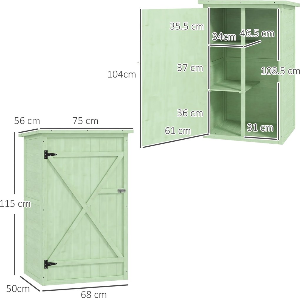 Outsunny Dulap grădină din lemn magazie pentru unelte cu raft ușă încuiabilă placă de bază acoperiș în pantă din asfalt 75 x 56 x 115 cm | Aosom Romania