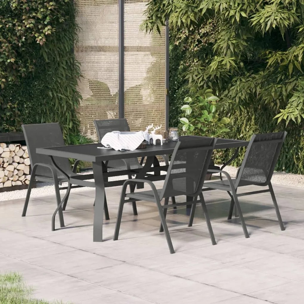 vidaXL Set de servit masa pentru grădină, 5 piese, gri și negru