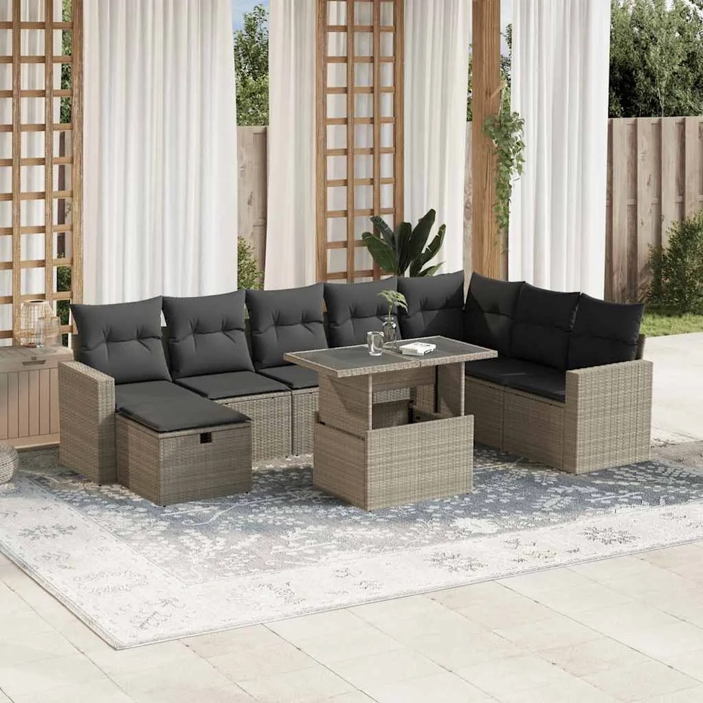 vidaXL Set canapele de grădină cu perne, 9 piese gri deschis poliratan