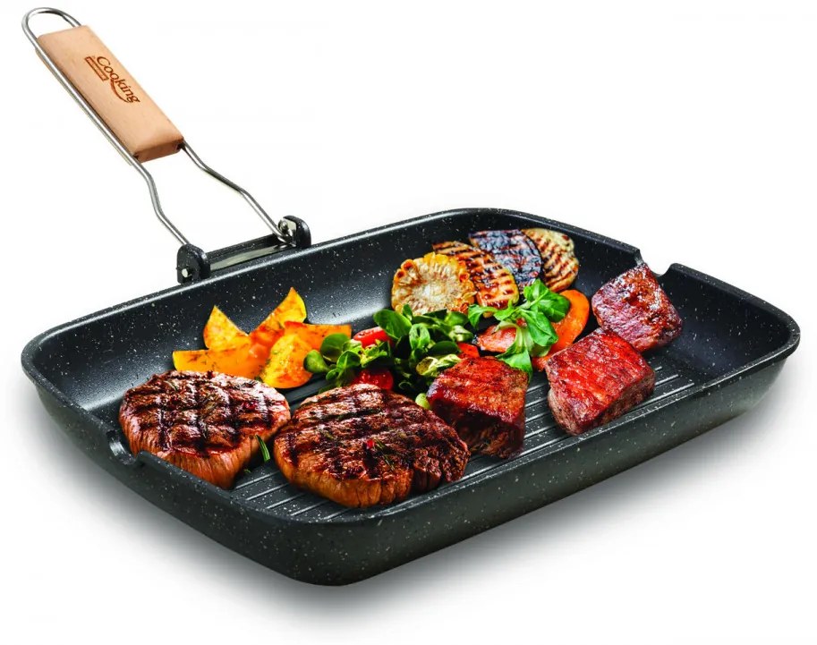 Tigaie grilll cu maner detasabil, Cooking by Heinner, 35 x 25 x 4.5 cm, aluminiu turnat cu invelis non-stick