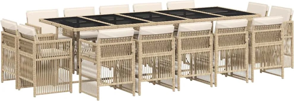 vidaXL Set mobilier de grădină cu perne, 15 piese, bej, poliratan